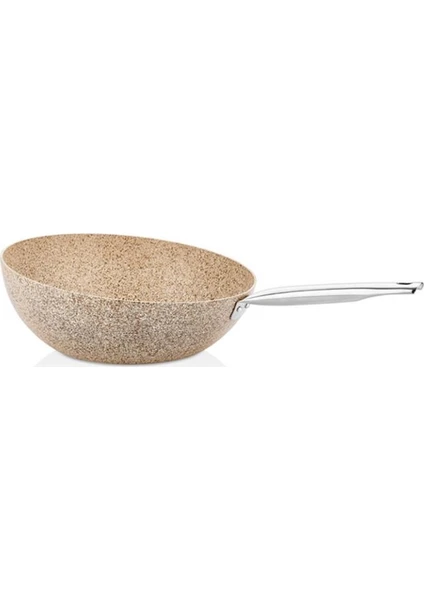 Creamy Boomerang Granit Döküm 30 cm Wok Tava Krem