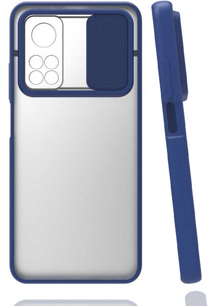 - Xiaomi Mi 10T Pro 5G - Kılıf Slayt Sürgülü Arkası Buzlu Lensi Kapak - Lacivert - T16231