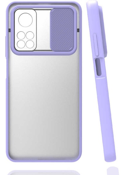 - Xiaomi Mi 10T Pro 5G - Kılıf Slayt Sürgülü Arkası Buzlu Lensi Kapak - Lila - T16231