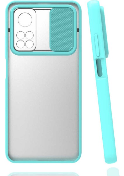 - Xiaomi Mi 10T Pro 5G - Kılıf Slayt Sürgülü Arkası Buzlu Lensi Kapak - Turkuaz - T16231