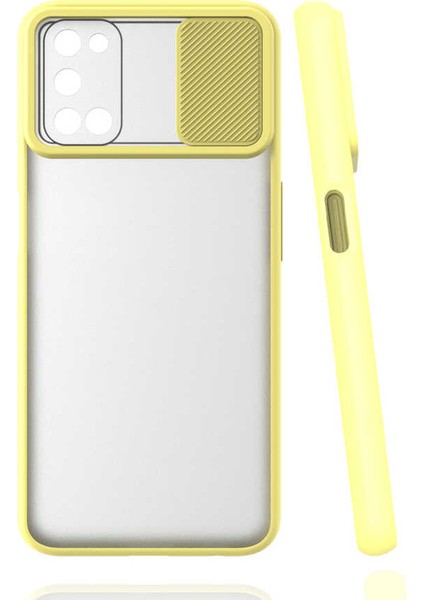 - Oppo A52 - Kılıf Slayt Sürgülü Arkası Buzlu Lensi Kapak - Sarı - T16235