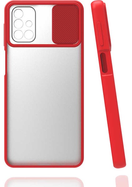 - Samsung Galaxy M31S - Kılıf Slayt Sürgülü Arkası Buzlu Lensi Kapak - Kırmızı - T15443