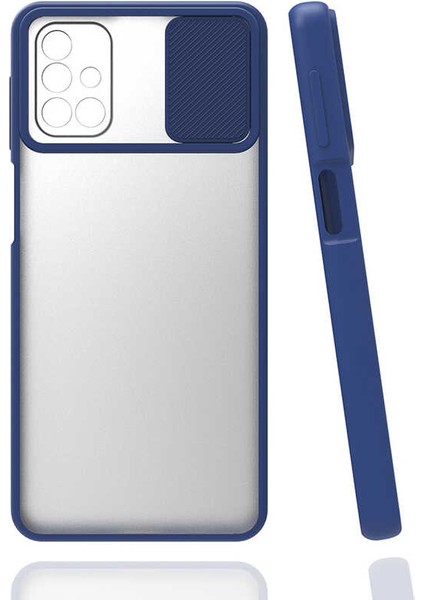 - Samsung Galaxy M31S - Kılıf Slayt Sürgülü Arkası Buzlu Lensi Kapak - Lacivert - T15443
