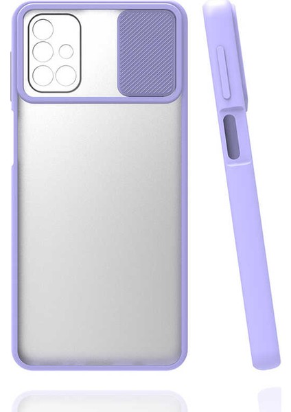 - Samsung Galaxy M31S - Kılıf Slayt Sürgülü Arkası Buzlu Lensi Kapak - Lila - T15443