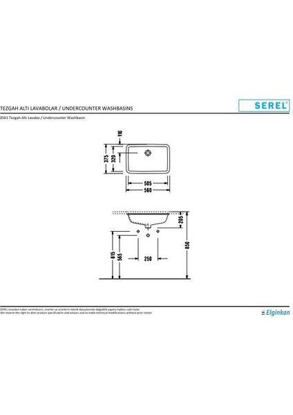 E.C.A Serel Star Tezgah Altı Dikdörtgen Lavabo 0561DSS110H