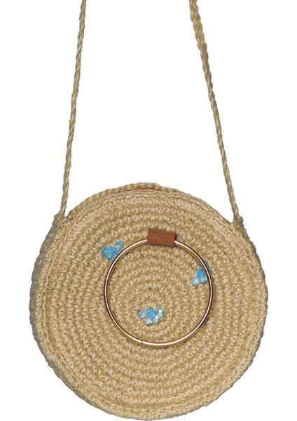 Kadın Çiçek Işlemeli Metal Saplı Hasır Çanta