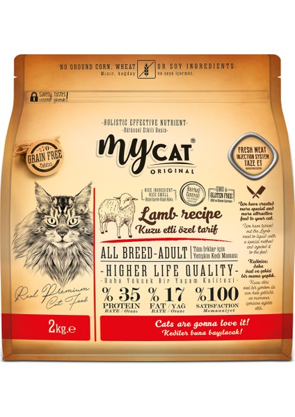 Mycat %70 Tahılsız Kuzu Etli Özel Tarif (2kg)All Breed-Tüm Irklar Için Kedi Maması