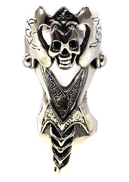 Skull Kısa Gümüş Kaplama Şovalye Yüzük