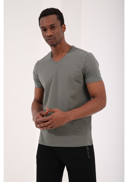 Çağla Erkek Basic Kısa Kol Standart Kalıp V Yaka T-Shirt - 87912 fırsatları