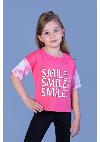 Toontoy Kız Çocuk Smile Baskılı Kolları Desenli Tişört