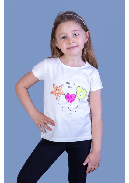 Toontoy Kız Çocuk Beautıful Today Baskılı Pul Işlemeli Tişört