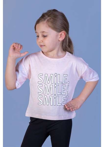 Toontoy Kız Çocuk Smile Baskılı Kolları Desenli Tişört