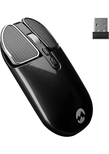 SM-619 Metalik Siyah 1600dpi Süper Sessiz Şarjlı Premium Kablosuz Mouse