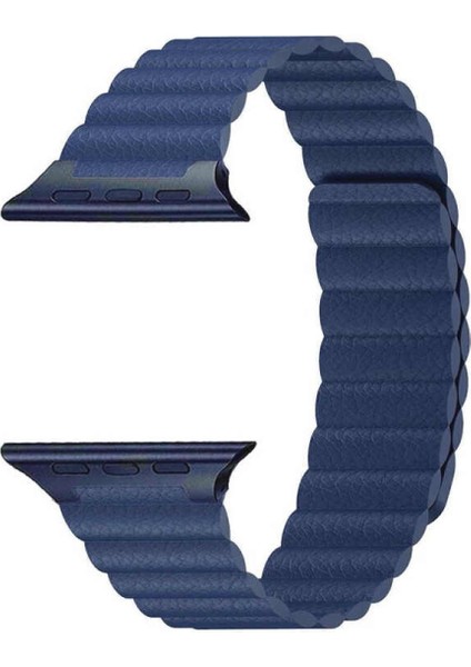 Apple Watch Uyumlu 38 mm Deri Mıknatıslı Kordon - Lacivert