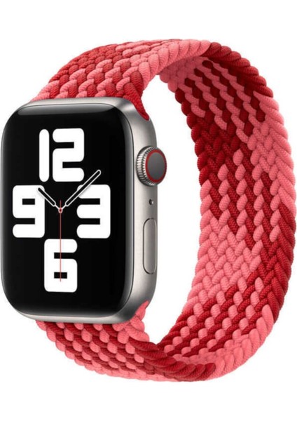 Apple Watch Uyumlu 40 mm Hasır Örgü Tasarımlı Large Kordon - Kırmızı-Pembe