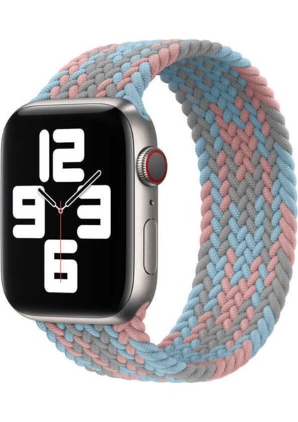 Apple Watch Uyumlu 40 mm Hasır Örgü Tasarımlı Large Kordon - Mavi-Pembe