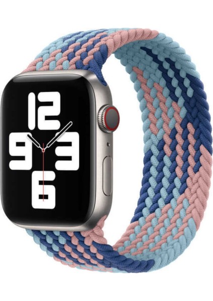Apple Watch Uyumlu 38 mm Hasır Örgü Tasarımlı Medium Kordon - Mavi-Lacivert