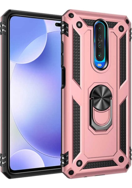 Xiaomi Poco X2 Kapak Military Yüzüklü Stantlı Panzer Tank Kılıf - Rose Gold