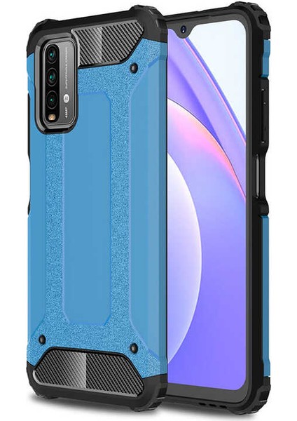 Xiaomi Redmi Note 9 4g Kapak Çift Katmanlı Zırh Tank Kılıf - Mavi