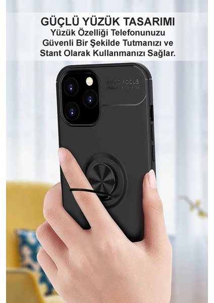 Xiaomi Mi 11 Kılıf Renkli Yüzüklü Manyetik Silikon Kapak Siyah - Siyah