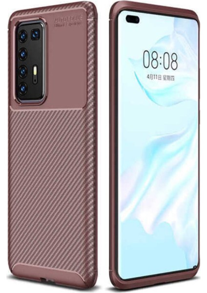 Kzy Huawei P40 Pro Karbon Tasarımlı Kapak - Kahverengi