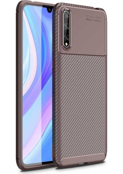 Huawei Y8P Karbon Tasarımlı Kapak - Kahverengi