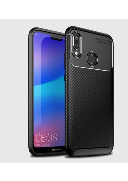 Huawei Y7 Prime 2019 Karbon Tasarımlı Kapak - Siyah