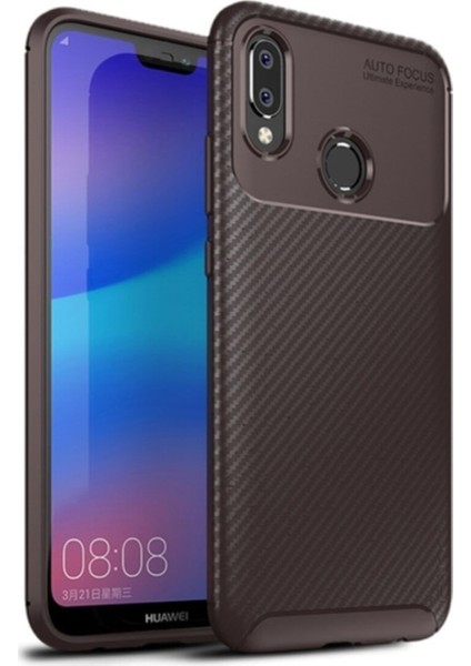 Huawei P20 Lite Karbon Tasarımlı Kapak - Kahverengi