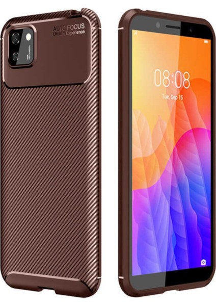 Huawei Y5P Karbon Tasarımlı Kapak - Kahverengi