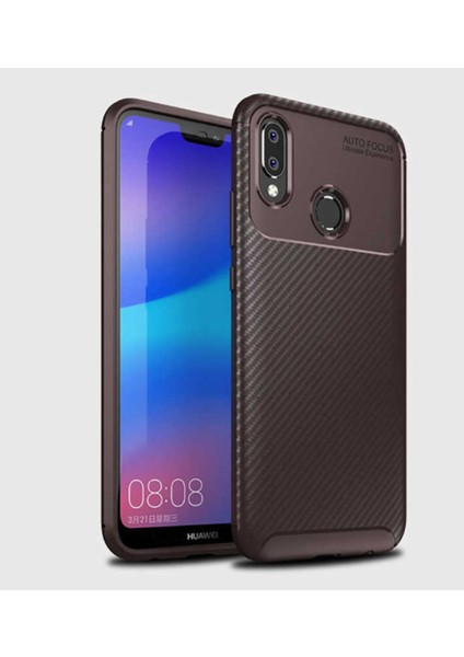 Huawei Y7 Prime 2019 Karbon Tasarımlı Kapak - Kahverengi