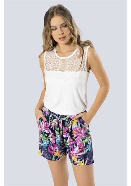 3303 Desenli Şort Takım Kadın Pijama Takımı - Lacivert fiyatları