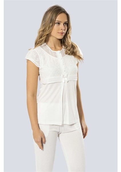 3199 Dantelli Pijama Takımı - Ekru