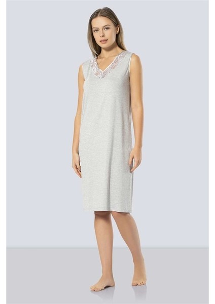 3285 Dantelli V Yaka Gecelik - Gri modelleri