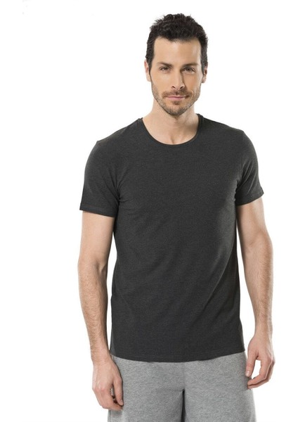 1331 O Yaka Kısa Kollu Erkek T-Shirt - Antrasit Melanj
