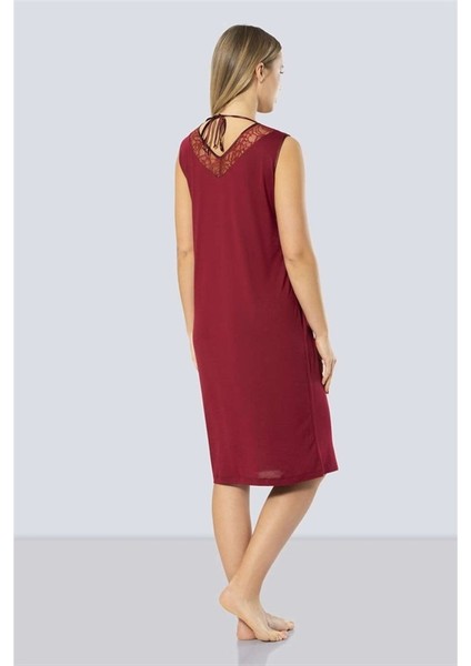 3285 Dantelli V Yaka Gecelik - Bordo fiyatları