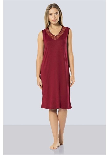 3285 Dantelli V Yaka Gecelik - Bordo modelleri