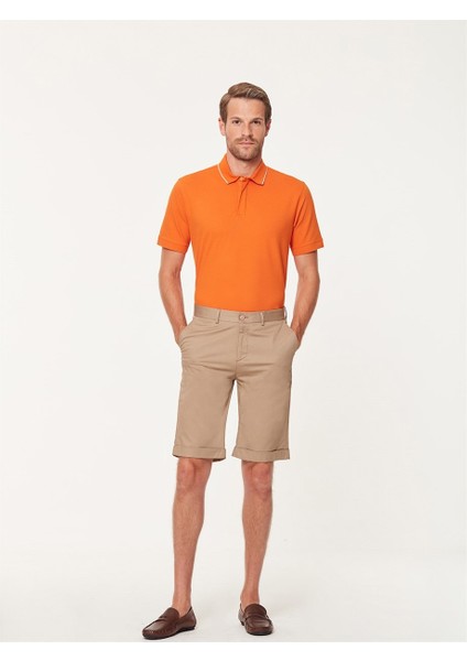 Bej Pamuklu Nanotex Slim Fit Şort