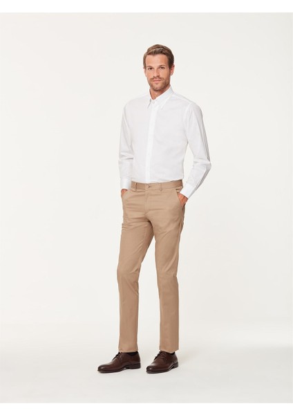 Bej Pamuklu Nanotex Slim Fit Chino Pantolon