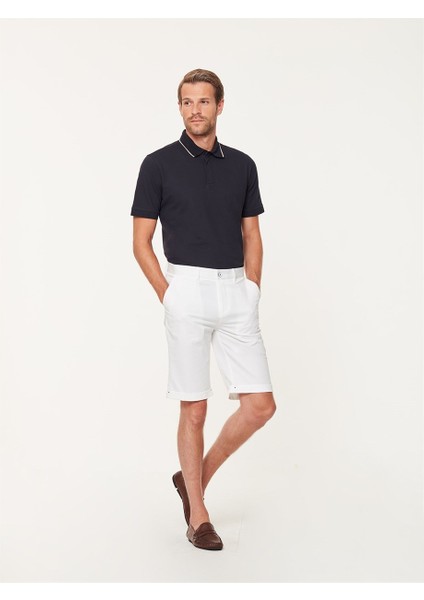 Beyaz Pamuklu Nanotex Slim Fit Şort