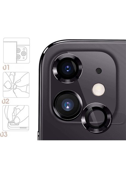 Apple iPhone 12 3D Metal Çerçeveli Kamera Lens Koruyucu Gri modelleri