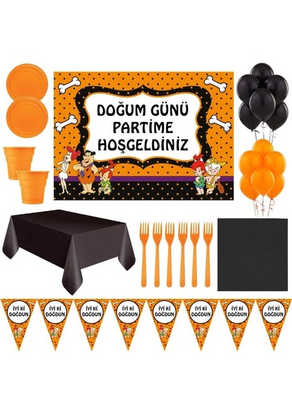 Taş Devri Bam Bam Çakıl Afişli Doğum Günü Parti Süsleri 8 Kişilik