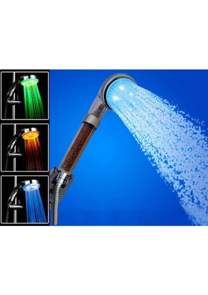 LED Işıklı Su Arıtmalı Mafsallı Duş Başlığı Seti Sprial Hortumlu Set