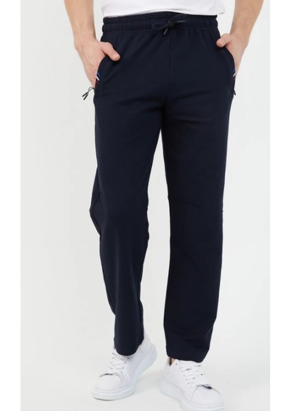 Lacivert Erkek Fermuar Cep Nakış Detaylı Düz Paça Rahat Kesim Eşofman Altı CMREO06