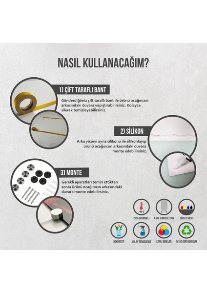2'li Set Siyah Mermer Görünümlü Cam Ocak Arkası - Cam Kesme Tablası