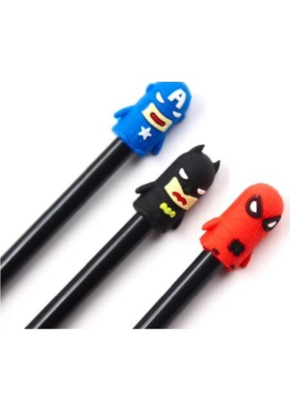 Süper Kahramanlar Spiderman,batman,captain America Set Tükenmez Kalem Siyah Mürekkep 3'lü