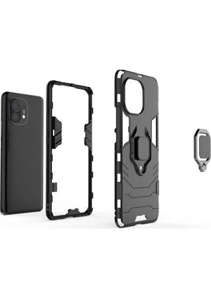 Xiaomi Mi 11 Batman Serisi Yüzük Standlı Armor Kılıf Siyah modelleri