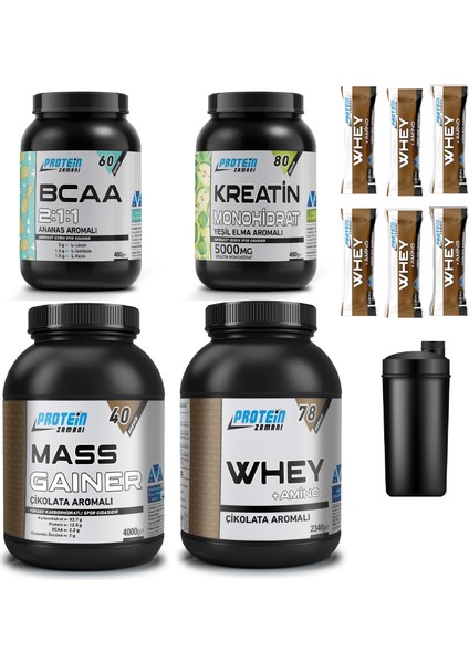 Whey Protein Tozu 2340 gr Mass Gainer 4000 gr Bcaa Kreatin Kombinasyonu