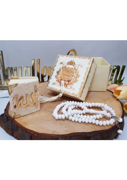 30 Adet Kur'an-I Kerim ve Tesbihli Aynalı Krem Kutu Mevlit Hatırası