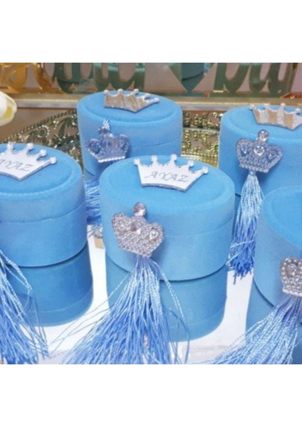 30 Adet Plastik Taçlı Kutu Pleksi Isimli ve Fiyonklu