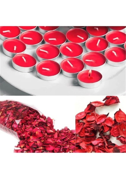 Sevgiliye Eşe ARMAĞAN1000 Adet Kuru Gül Yaprağı ( 2 Paket ) + 25 Adet Kırmızı Tealight Mum Romantik Süsleme Seti